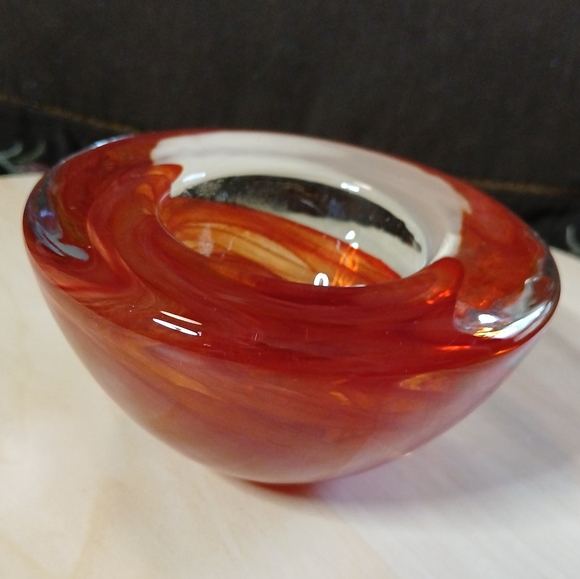 Elegant Art Glass Red Swirl Kosta Boda Votive Bowl - Picture 1 of 6